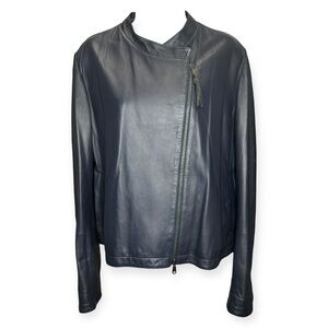 Brunello Cucinelli Luggage Nappa Leather Collarless Jacket in Navy